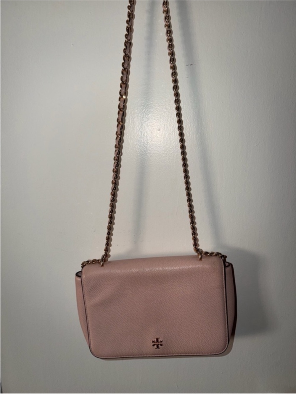 Tory Burch Blush Pink Pebble Leather Chain Crossbody Bag